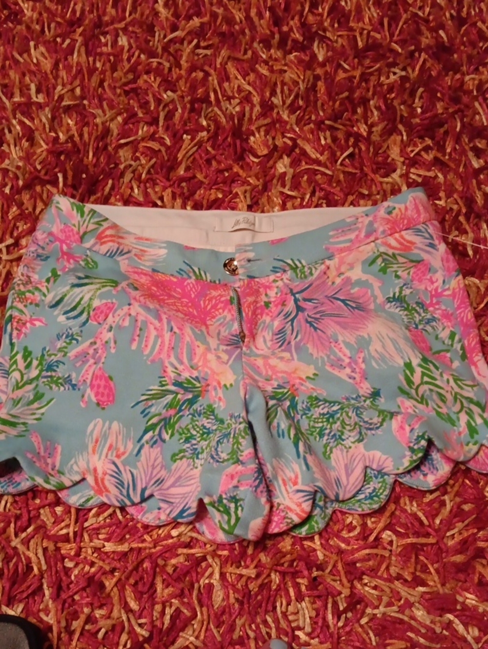 LILLY PULITZER Buttercup Knit Celestial Blue-Cay to My Heart Scalloped Hem Short - Picture 3 of 8